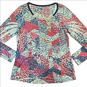 One World Multi-Color Geometric Abstract Animal Print Studded Long Sleeve Top